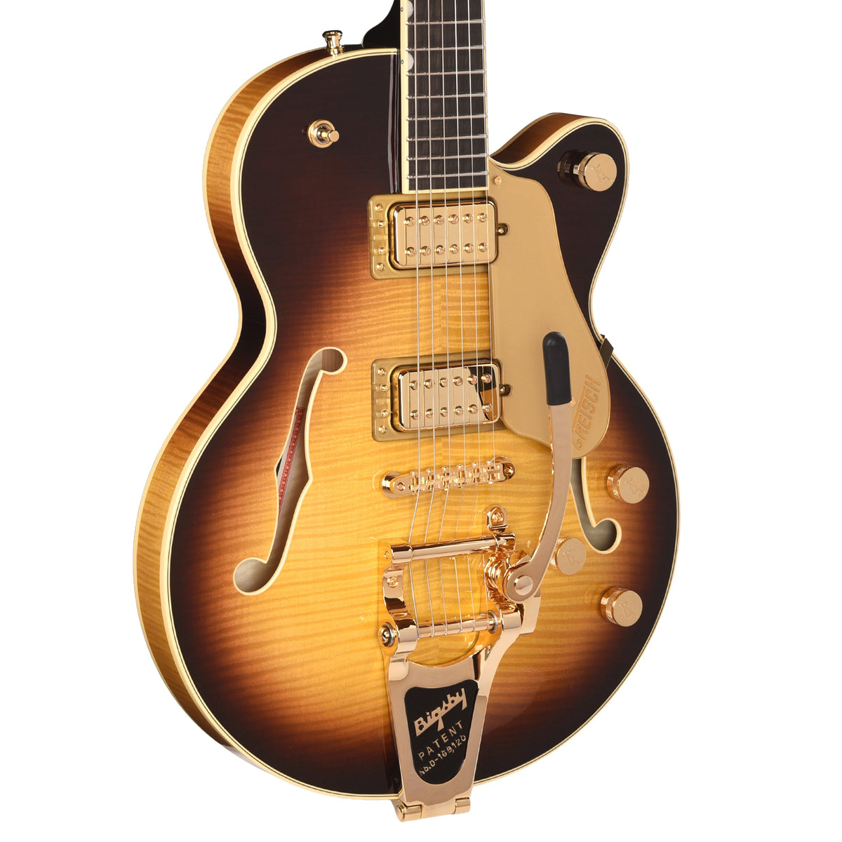 Gretsch Broadkaster Jr. LX Figured Center Block Caramel Dawn Gold Hardware w/String-Thru Bigsby - MusicMarket