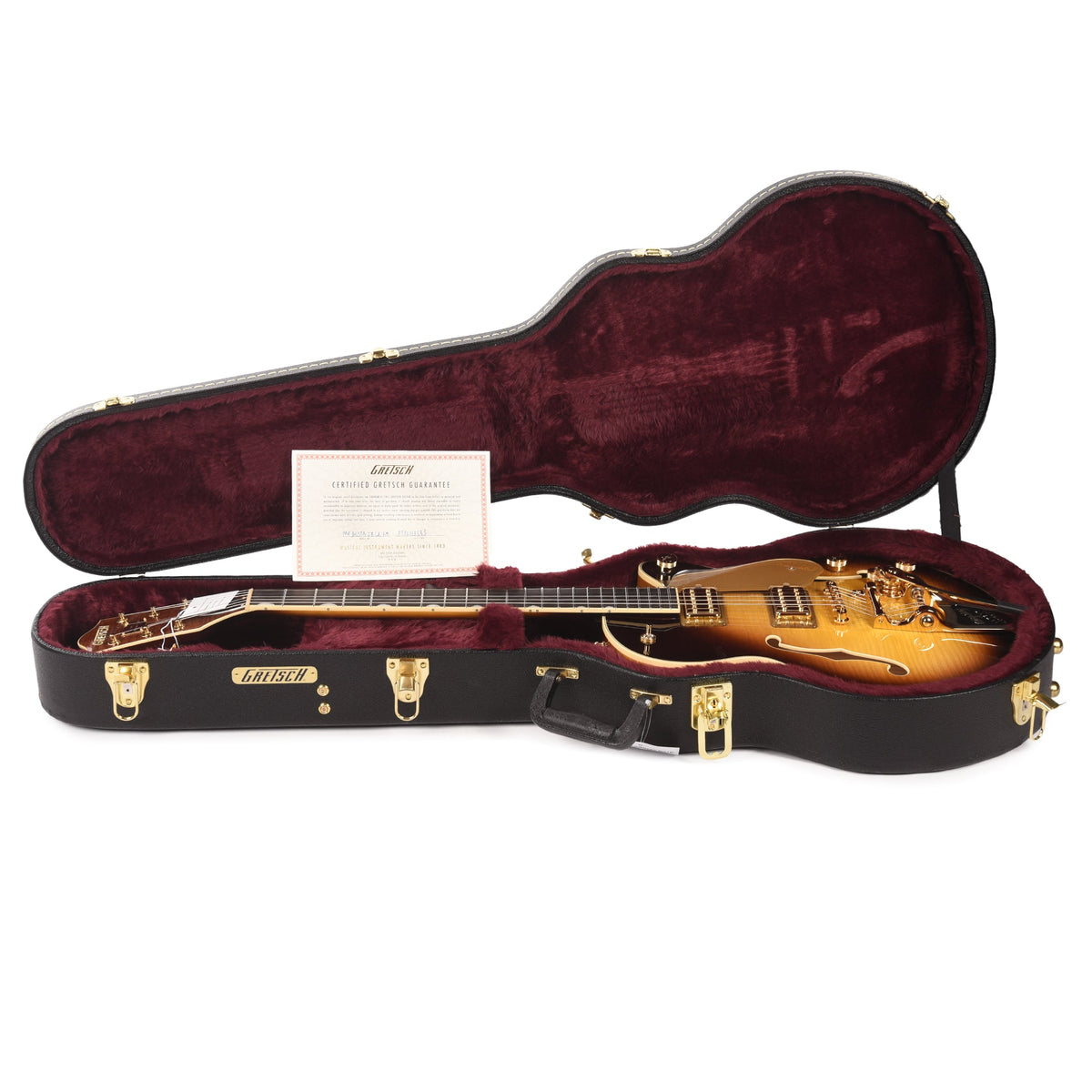 Gretsch Broadkaster Jr. LX Figured Center Block Caramel Dawn Gold Hardware w/String-Thru Bigsby - View 8 | MusicMarket