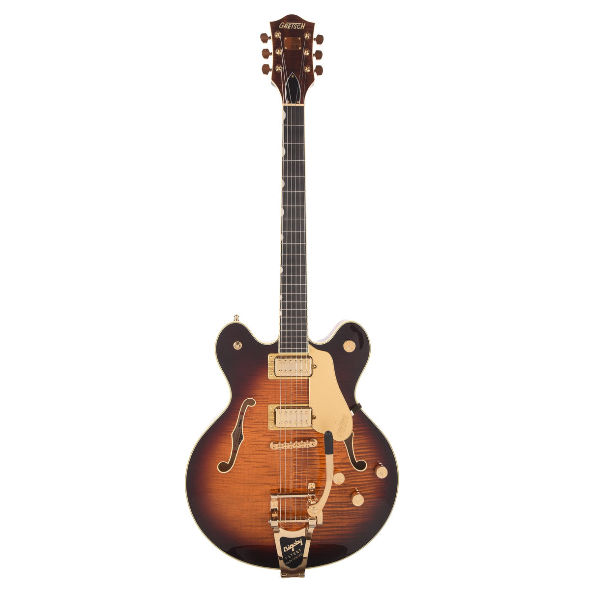 Gretsch Broadkaster LX Figured Center Block Havana Burst Gold Hardware w/String-Thru Bigsby - View 4 | MusicMarket