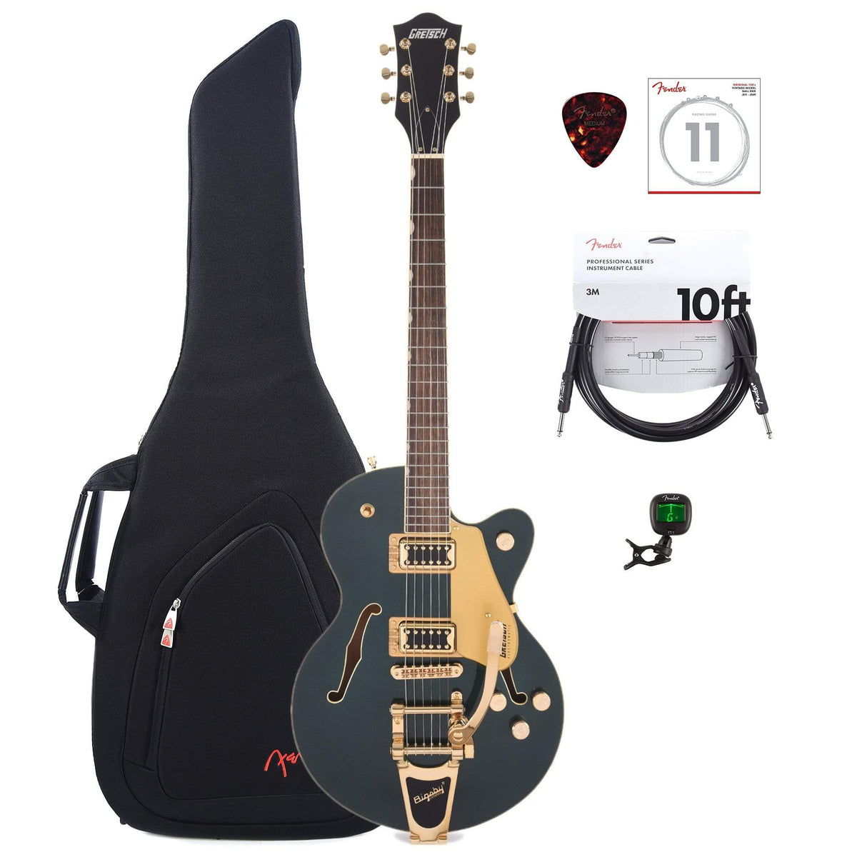 Gretsch G5655TG Electromatic Center Block Jr. Cadillac Green w/Bigsby & Black Top Broad'Tron Pickups w/Gig Bag,