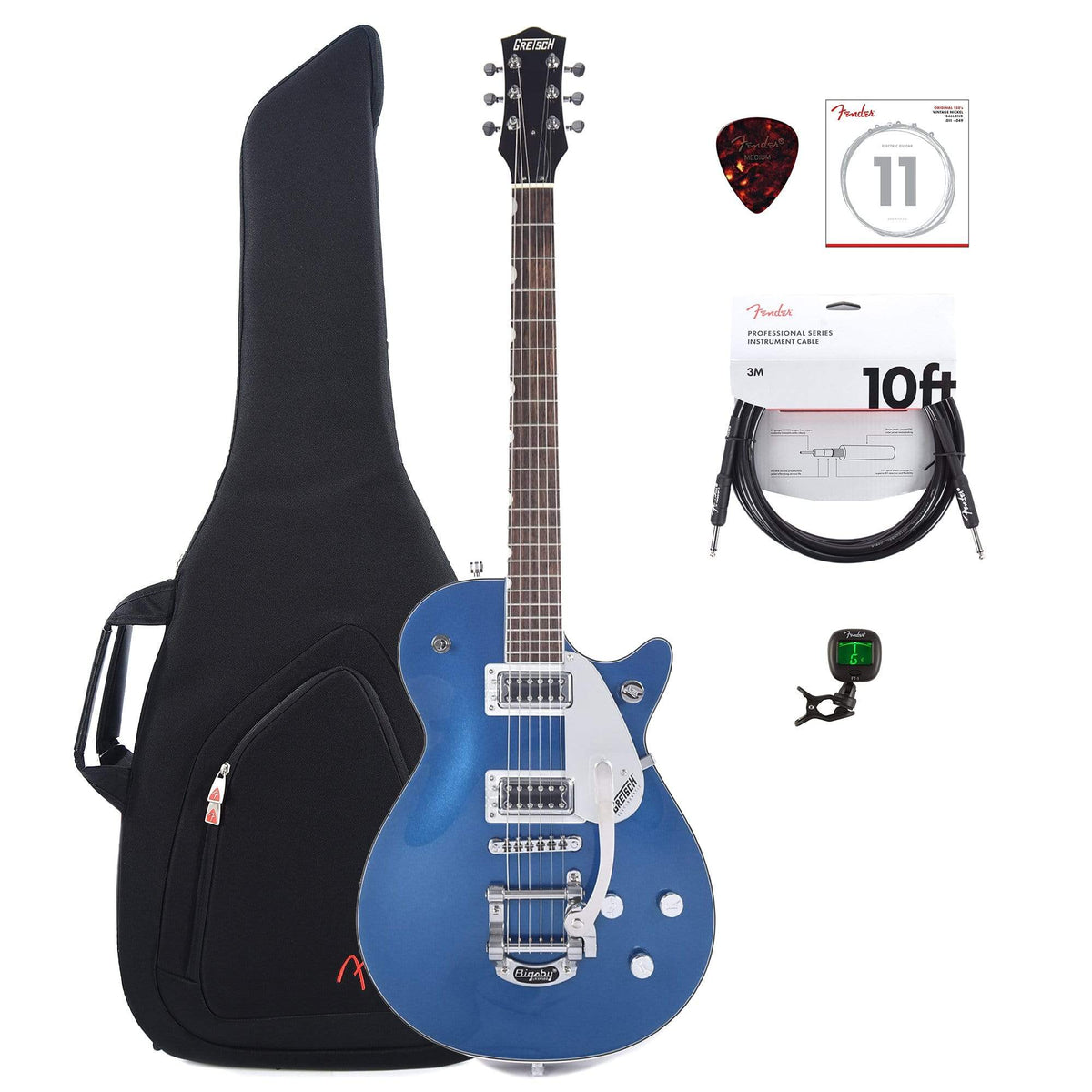 Gretsch G5230T Electromatic Jet FT Aleutian Blue w/Bigsby & Black Top Broad'Tron Pickups w/Gig Bag, Tuner, (1)