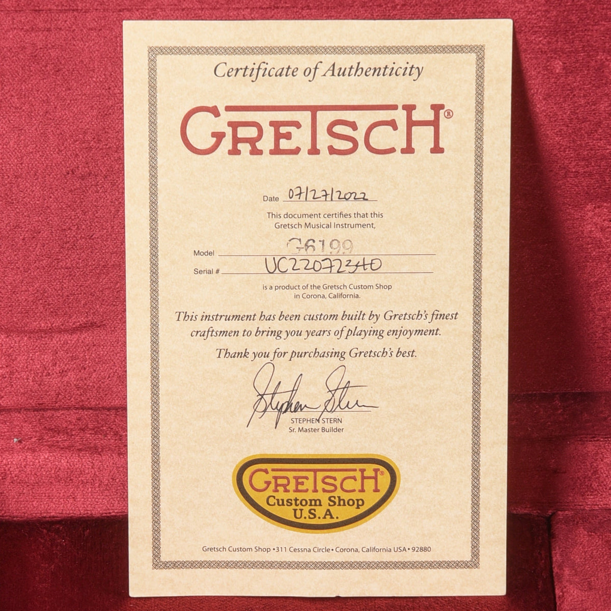 Gretsch Custom Shop Stephen Stern Masterbuilt G6199 Rosewood 2022 - Zac Brown - View 10 | MusicMarket