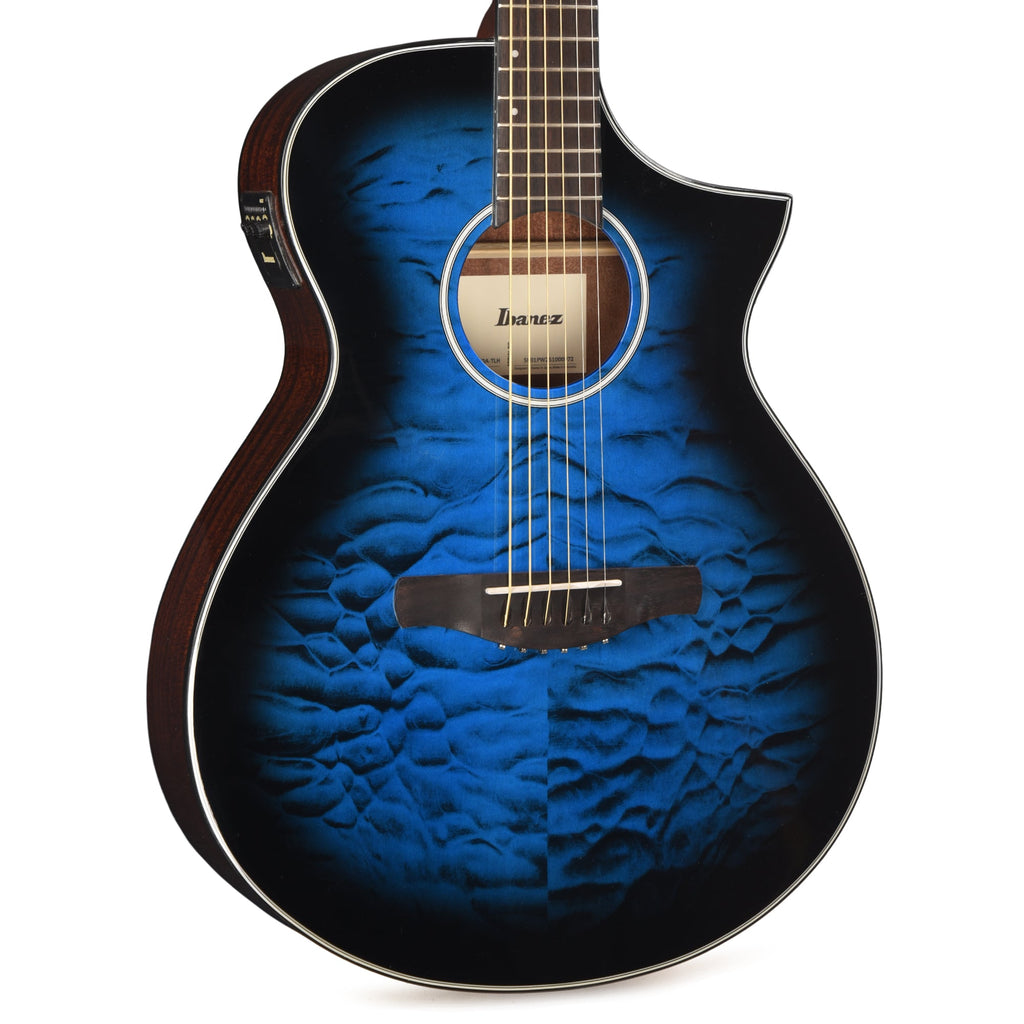 Ibanez AEWC16QATLH AEWC Acoustic-Electric Guitar Transparent Blue Sunburst High Gloss - MusicMarket