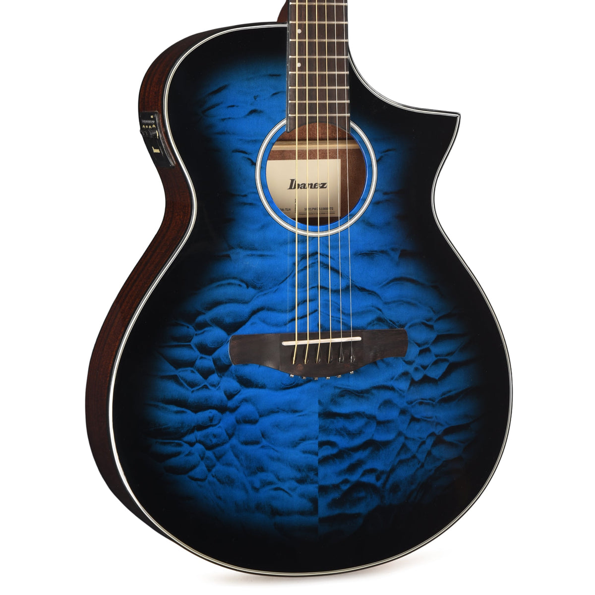 Ibanez AEWC16QATLH AEWC Acoustic-Electric Guitar Transparent Blue Sunburst High Gloss - MusicMarket