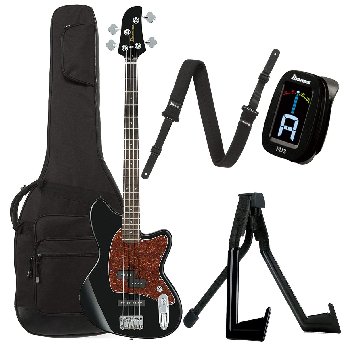 Ibanez TMB100 Talman Bass Black Bundle w/ Ibanez Gig Bag, Stand, Tuner and Strap - MusicMarket