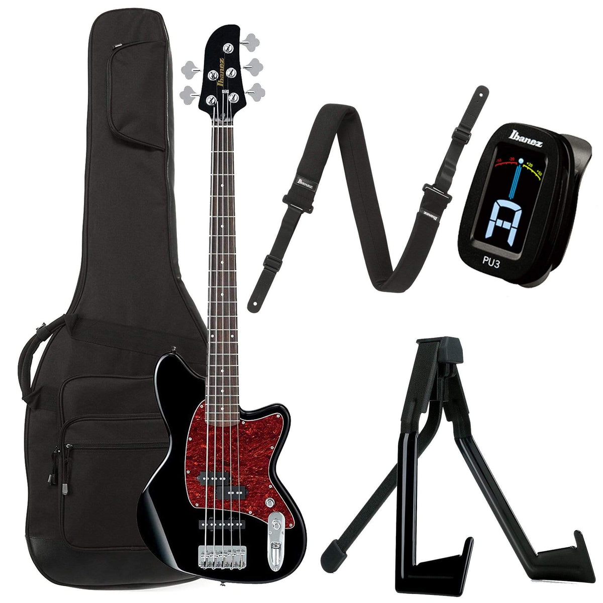 Ibanez TMB105BK Talman Bass 5-String Black Bundle w/ Ibanez Gig Bag, Stand, Tuner and Strap - MusicMarket