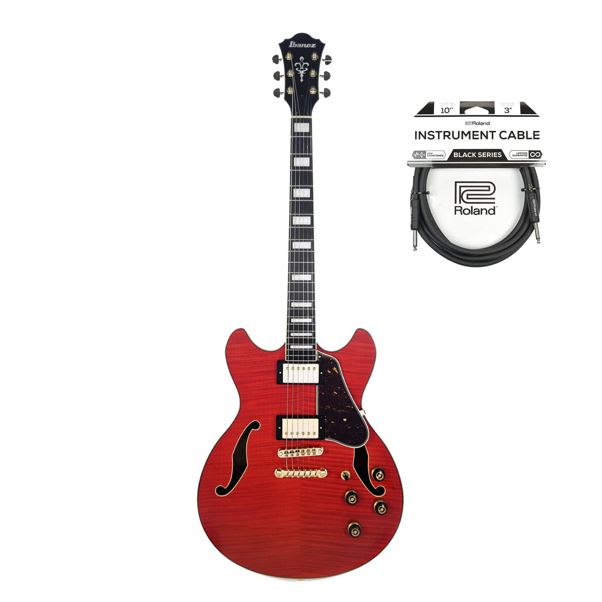 Ibanez AS93FM Artcore Expressionist Semi-Hollow Body Transparent Cherry Red Cable Bundle - MusicMarket