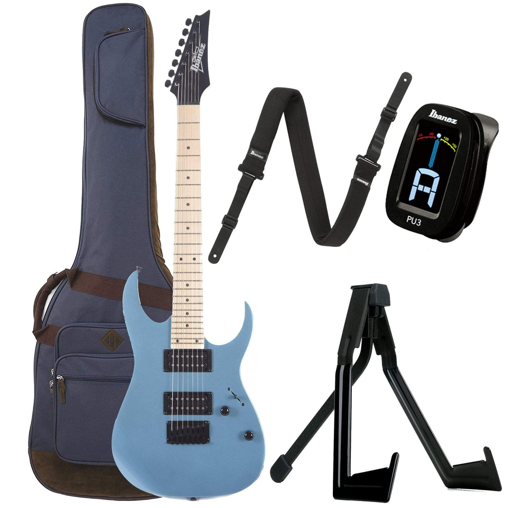 Ibanez GRG7221M 7-String Metallic Light Blue Bundle w/ Ibanez Gig Bag, Stand, Tuner and Strap - MusicMarket
