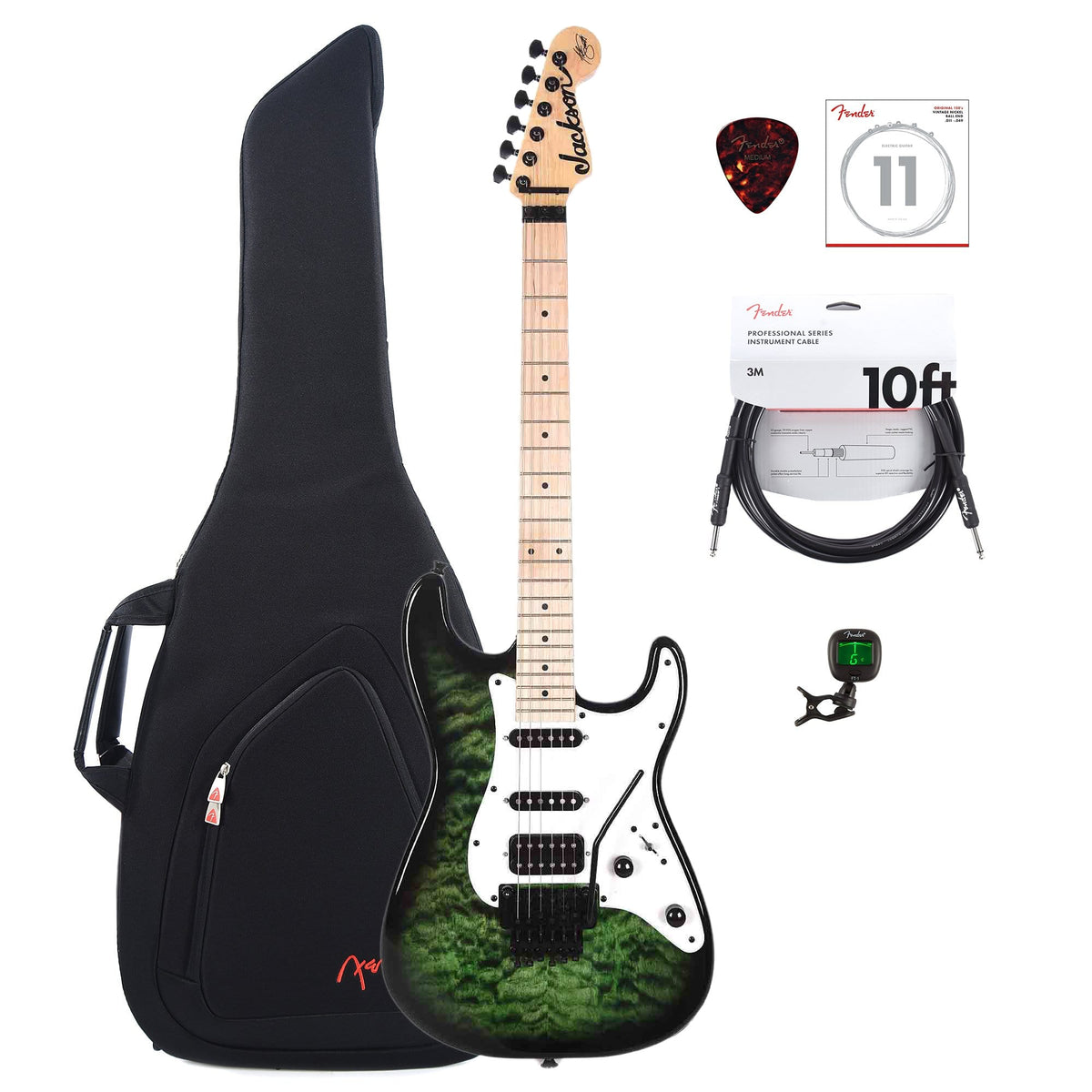 Jackson X Series Adrian Smith SDXQ Transparent Green w/Gig Bag, Tuner, (1) Cable, Picks and Strings Bundle - MusicMarket