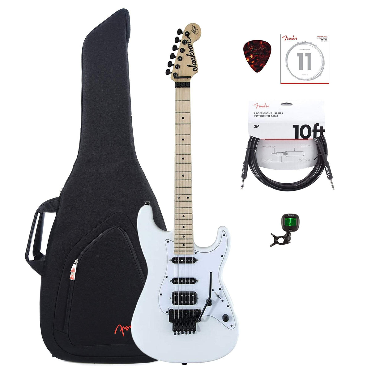Jackson X Series Signature Adrian Smith SDXM MN Snow White w/Gig Bag, Tuner, (1) Cable, Picks and Strings Bundle -
