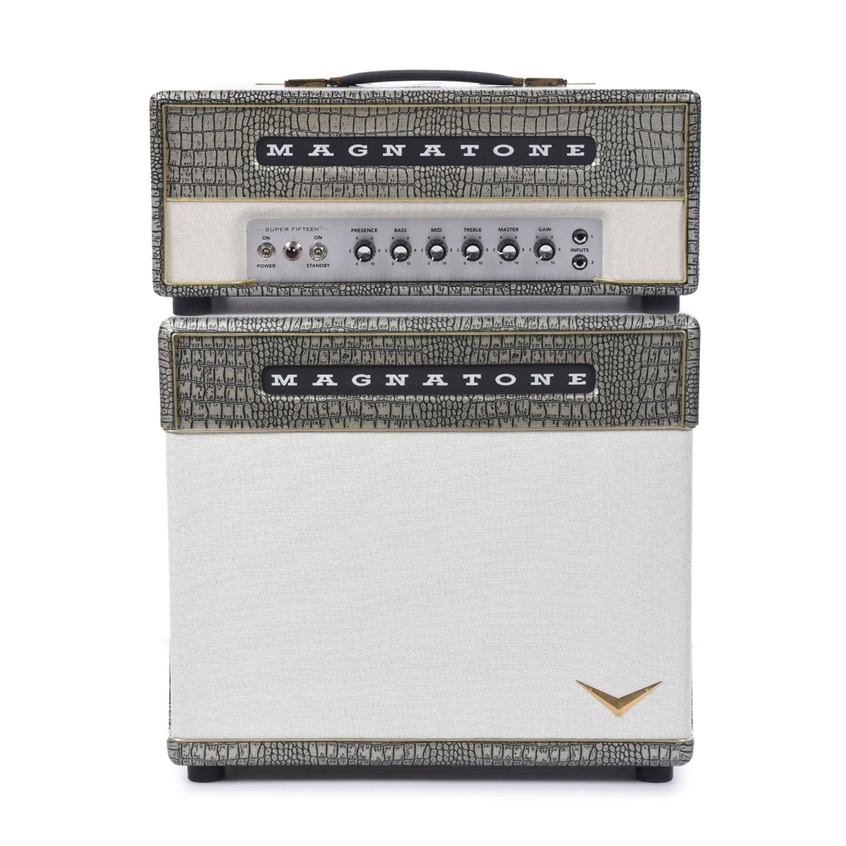 Magnatone Super Fifteen 15w Head Croc Collection Gold and 1x12" Super Fifteen Extension Cabinet Bundle - MusicMarket