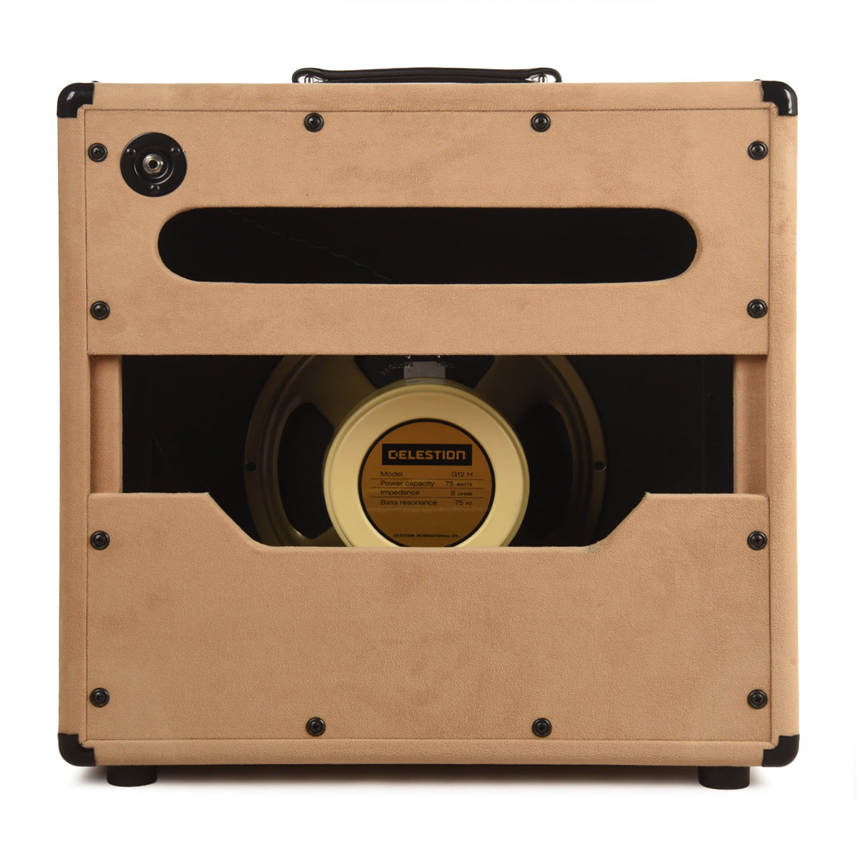 Matchless ESS112 30W 8ohm 1x12" Open Back Cabinet Light Camel Suede w/ Gold Cloth - View 3 | MusicMarket
