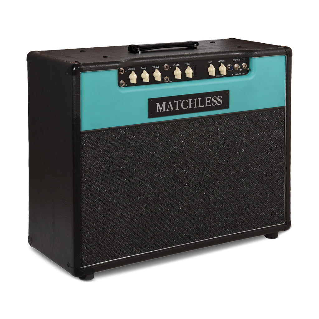 Matchless DC-30 2x12" 30W Combo Black w/ Turquoise Front Panel & Silver Grille - View 2 | MusicMarket