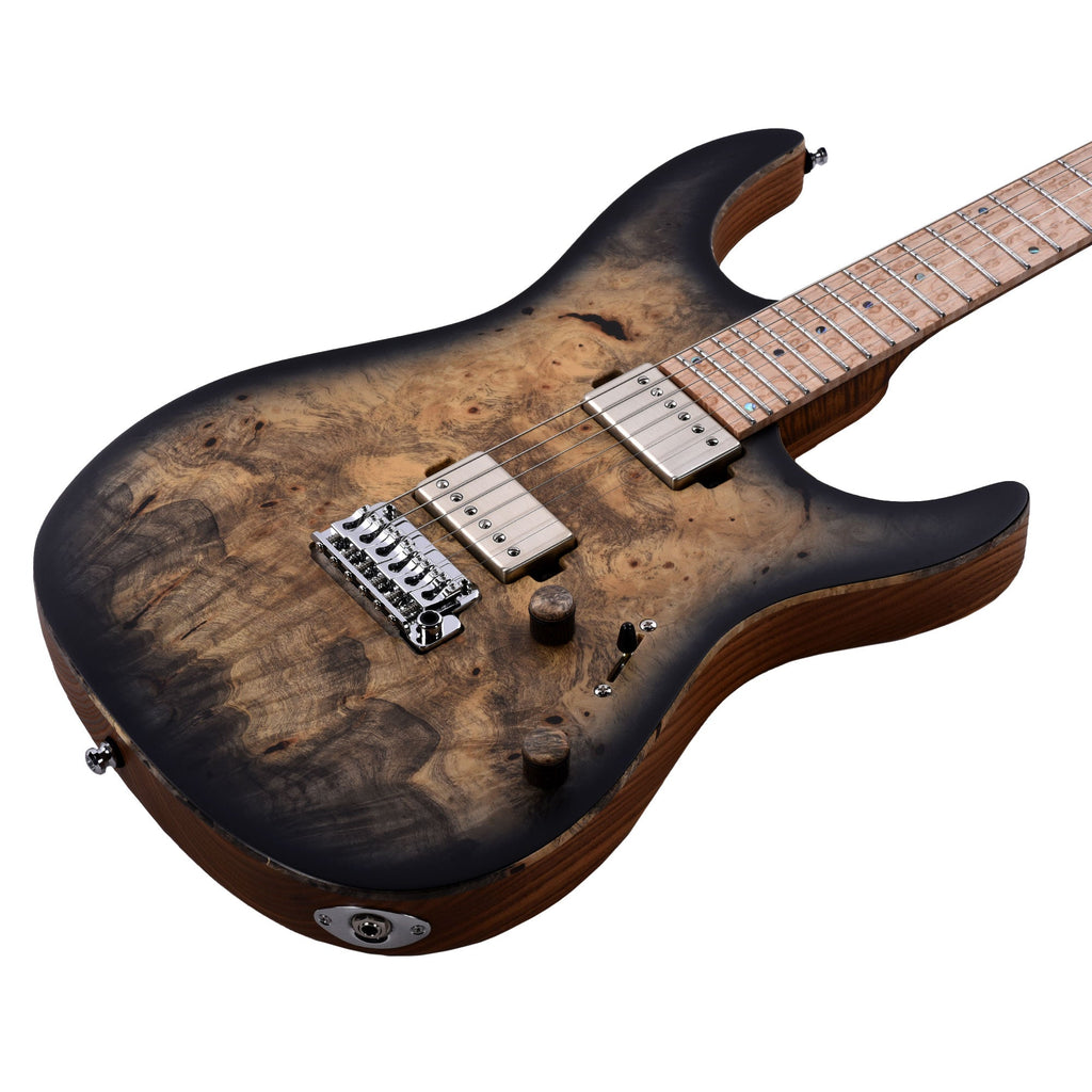 Mayones Aquila Elite S 6 Master Grade Buckeye Burl/Swamp Ash Trans Natural Black Burst Satin - View 10 | MusicMarket
