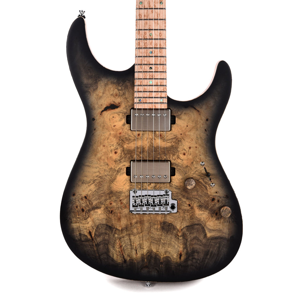 Mayones Aquila Elite S 6 Master Grade Buckeye Burl/Swamp Ash Trans Natural Black Burst Satin - View 2 | MusicMarket