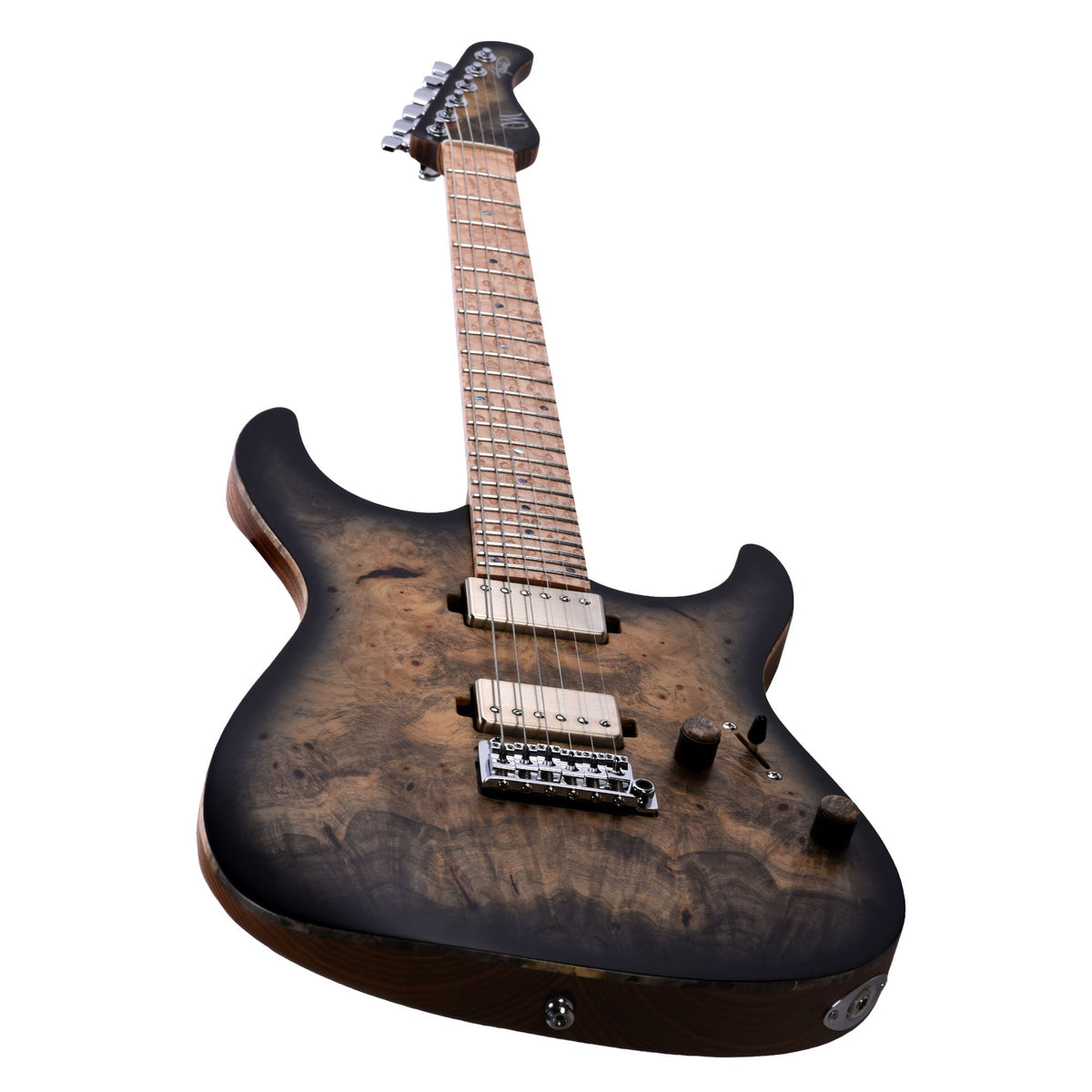 Mayones Aquila Elite S 6 Master Grade Buckeye Burl/Swamp Ash Trans Natural Black Burst Satin - View 11 | MusicMarket