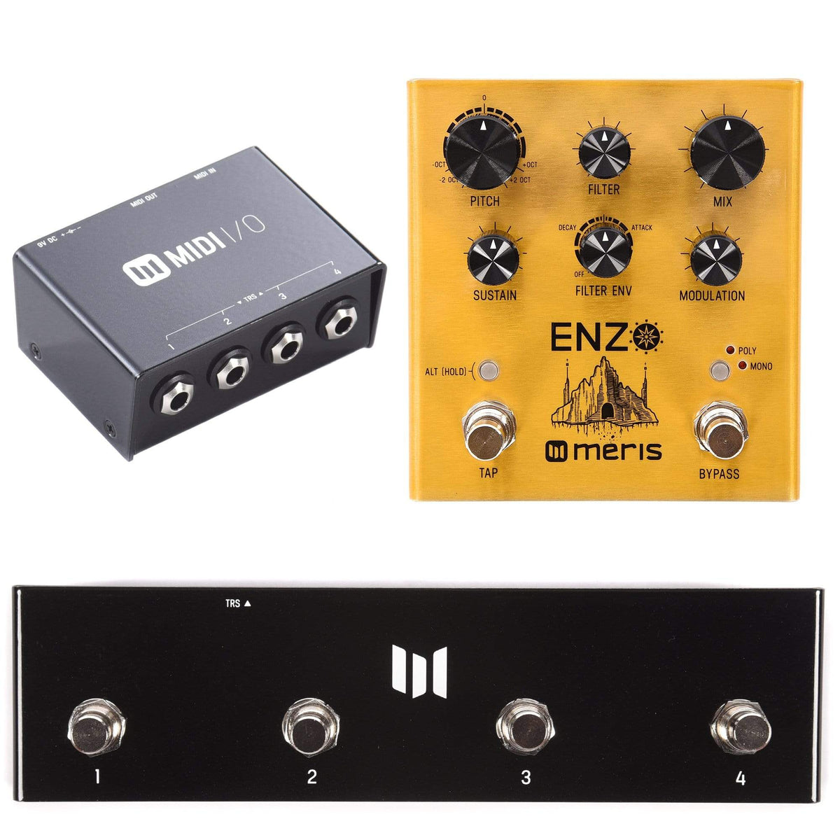 Meris Enzo Multi-Voice Synthesizer Pedal with Meris MIDI I/O and Preset Switch Bundle - MusicMarket