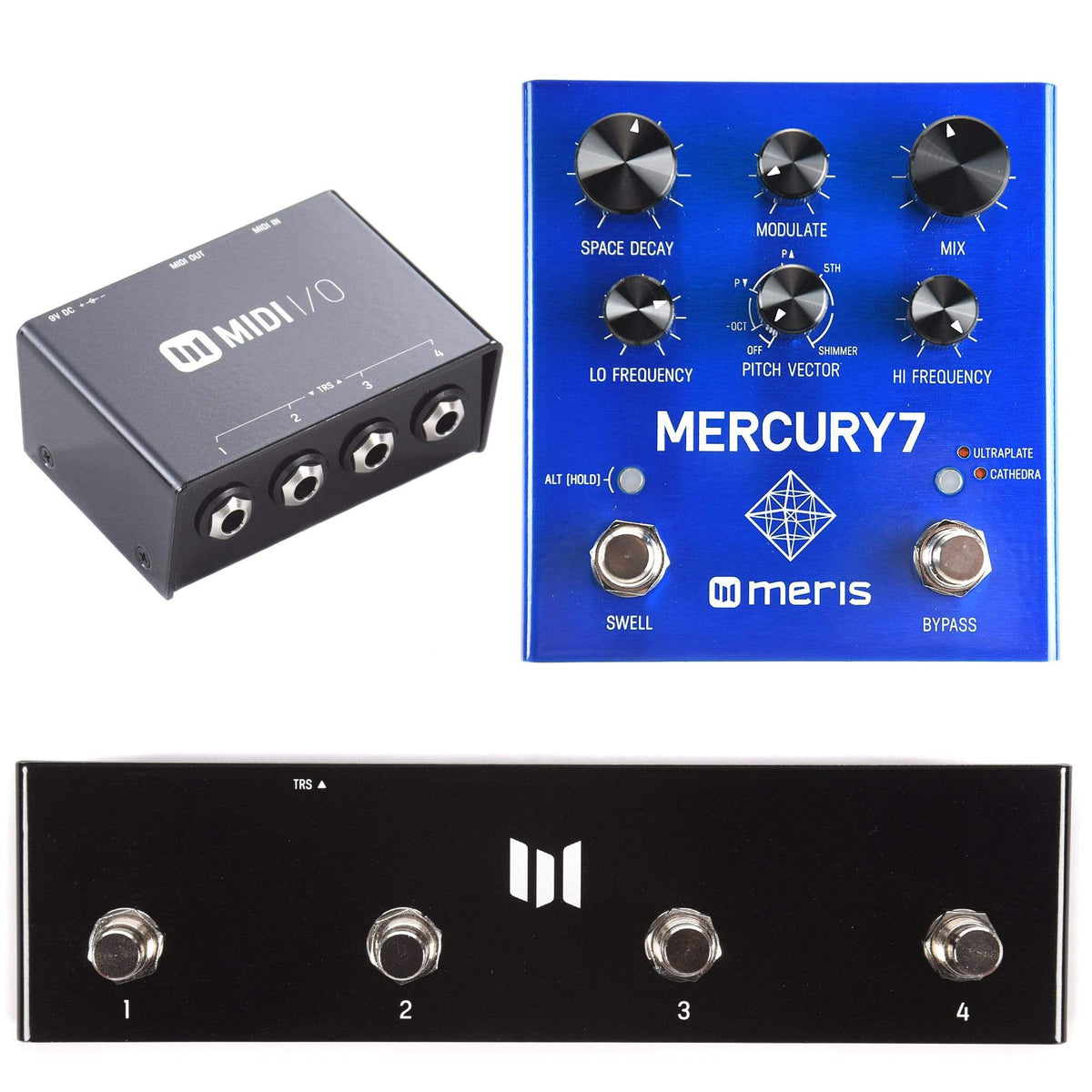Meris Mercury7 Reverb Pedal with Meris MIDI I/O and Preset Switch Bundle - MusicMarket