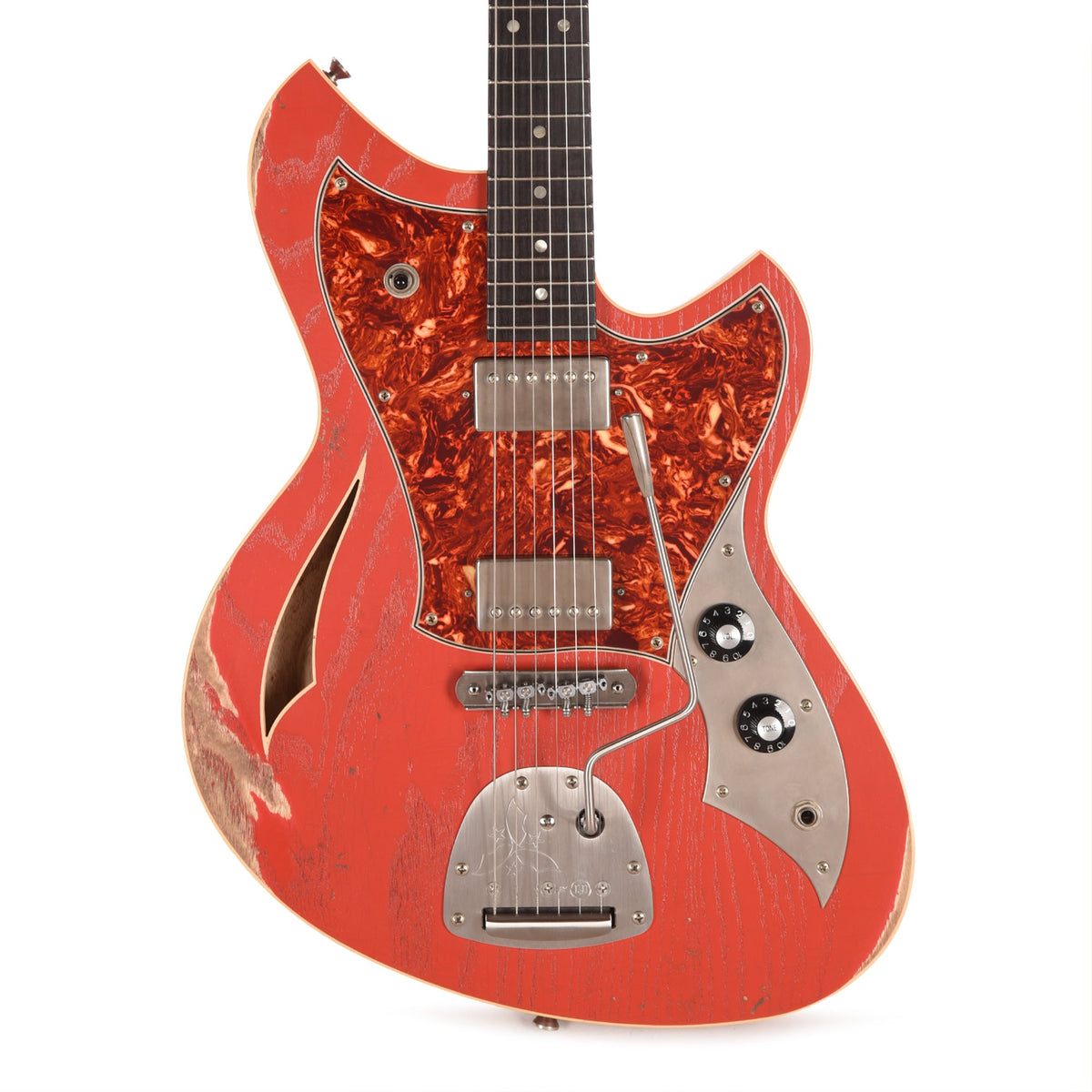 Novo Custom Miris J Medium Distress Fiesta Red w/Fralin Pure PAF Humbuckers - View 2 | MusicMarket