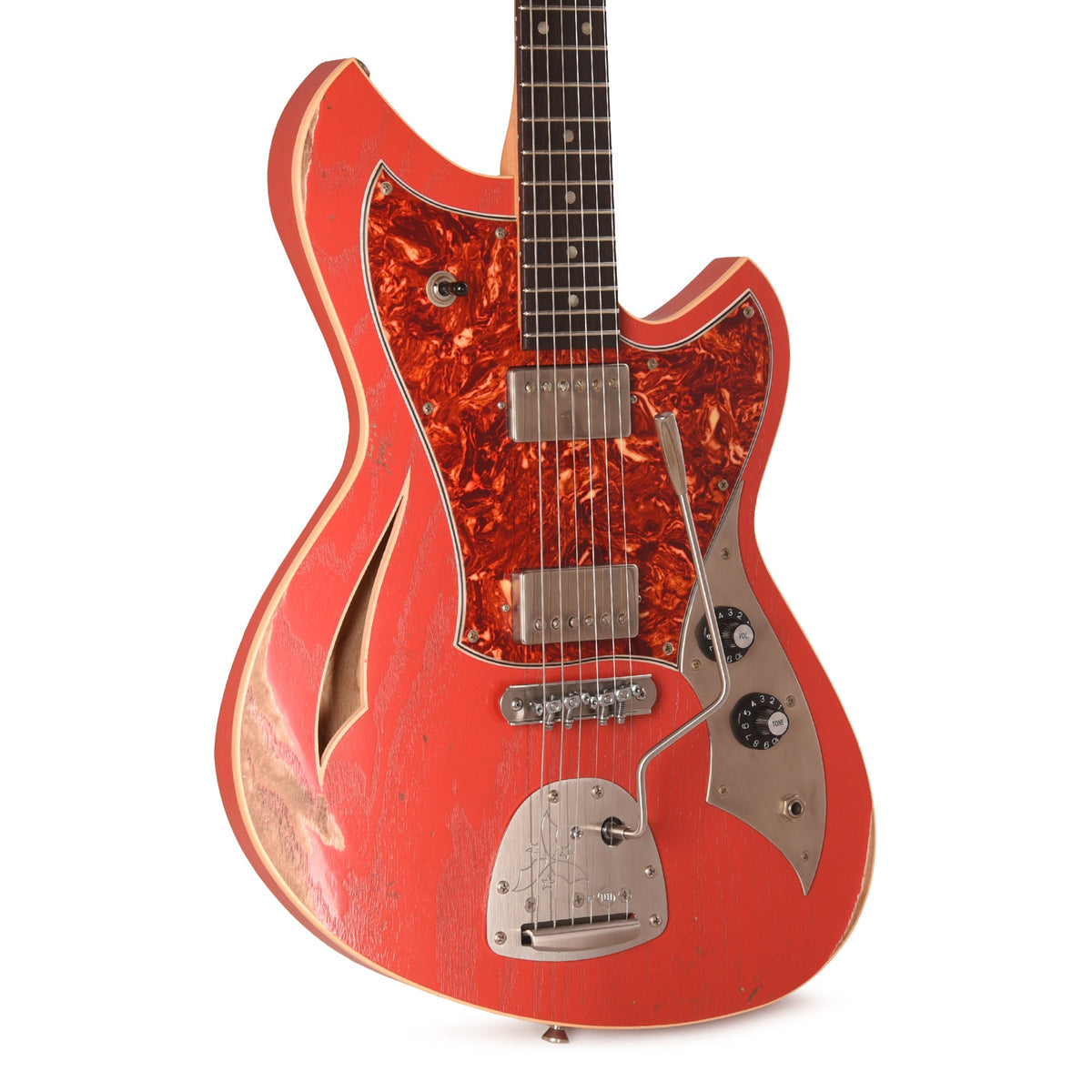 Novo Custom Miris J Medium Distress Fiesta Red w/Fralin Pure PAF Humbuckers - MusicMarket