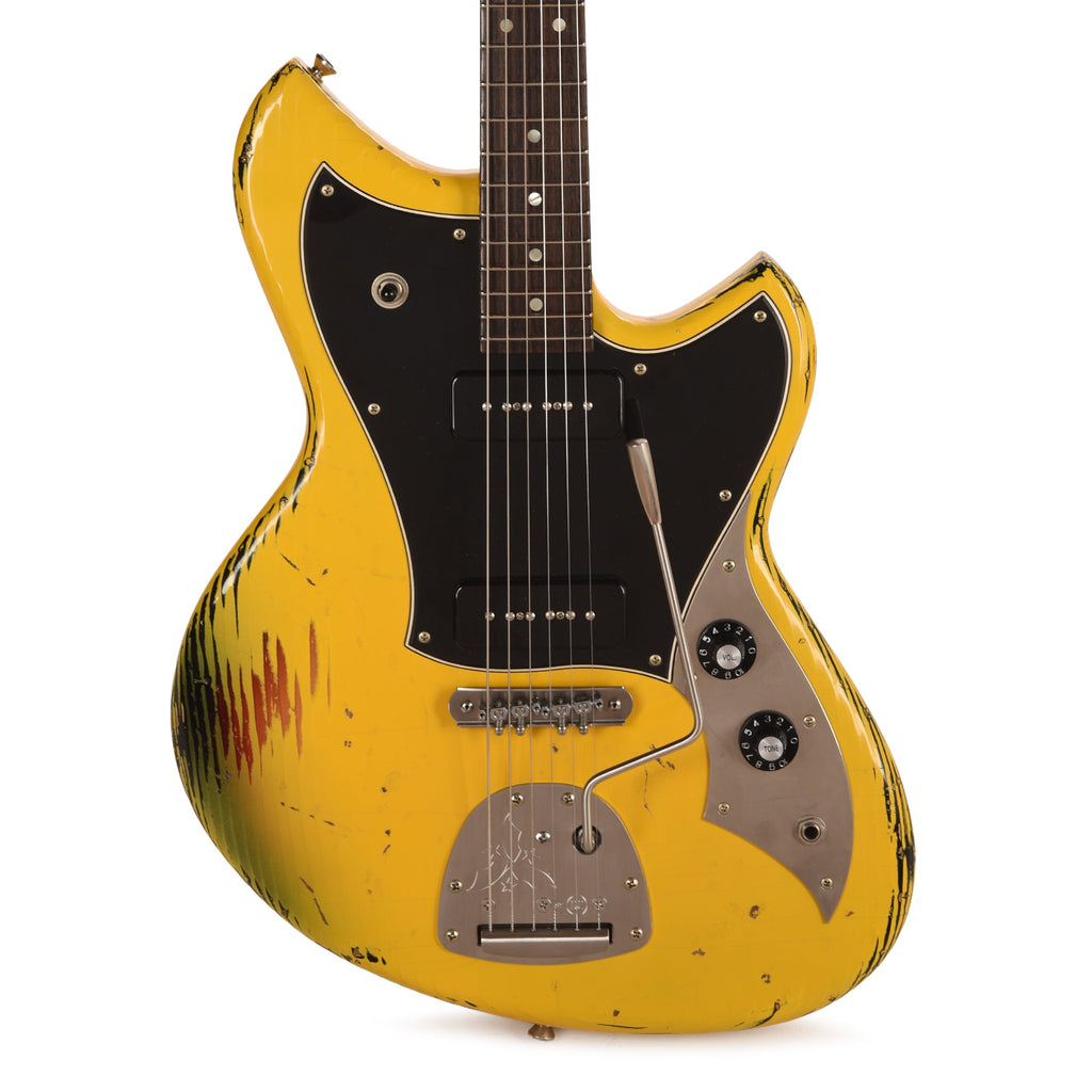 Novo Serus J Vandalism Yellow Over '64 3-Tone Burst Distress w/Fralin P-90 Pickups - View 2 | MusicMarket