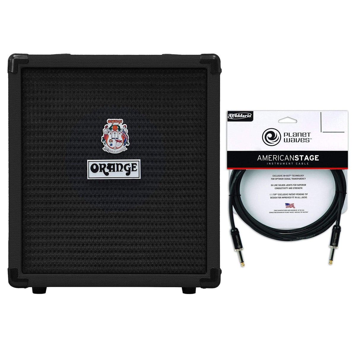 Orange Crush Bass 25 Black 1x8 25w Combo Cable Bundle - MusicMarket