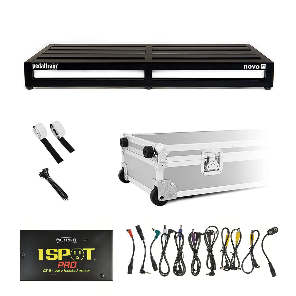 Pedaltrain NOVO 32 Pedalboard 5 Rails 32" x 14.5" Wheeled Tour Hard Case w/Truetone CS-6 Power Supply Bundle -