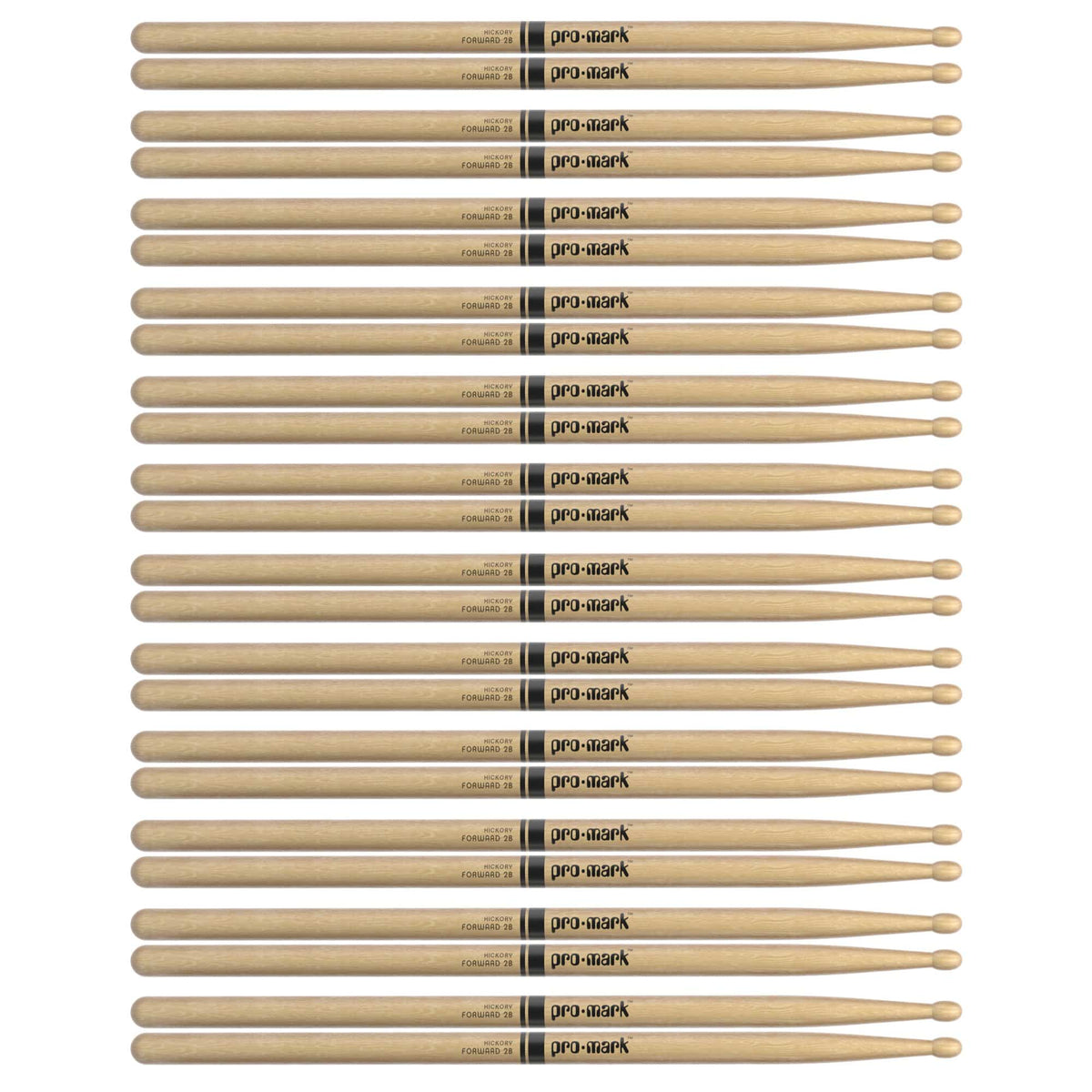 Promark American Hickory 2B Wood Tip Drum Sticks (12 Pair Bundle) - MusicMarket