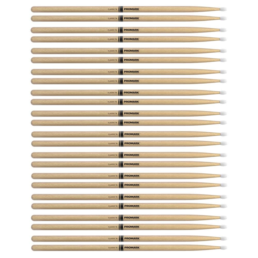 Promark American Hickory 7A Nylon Tip Drum Sticks (12 Pair Bundle) - MusicMarket