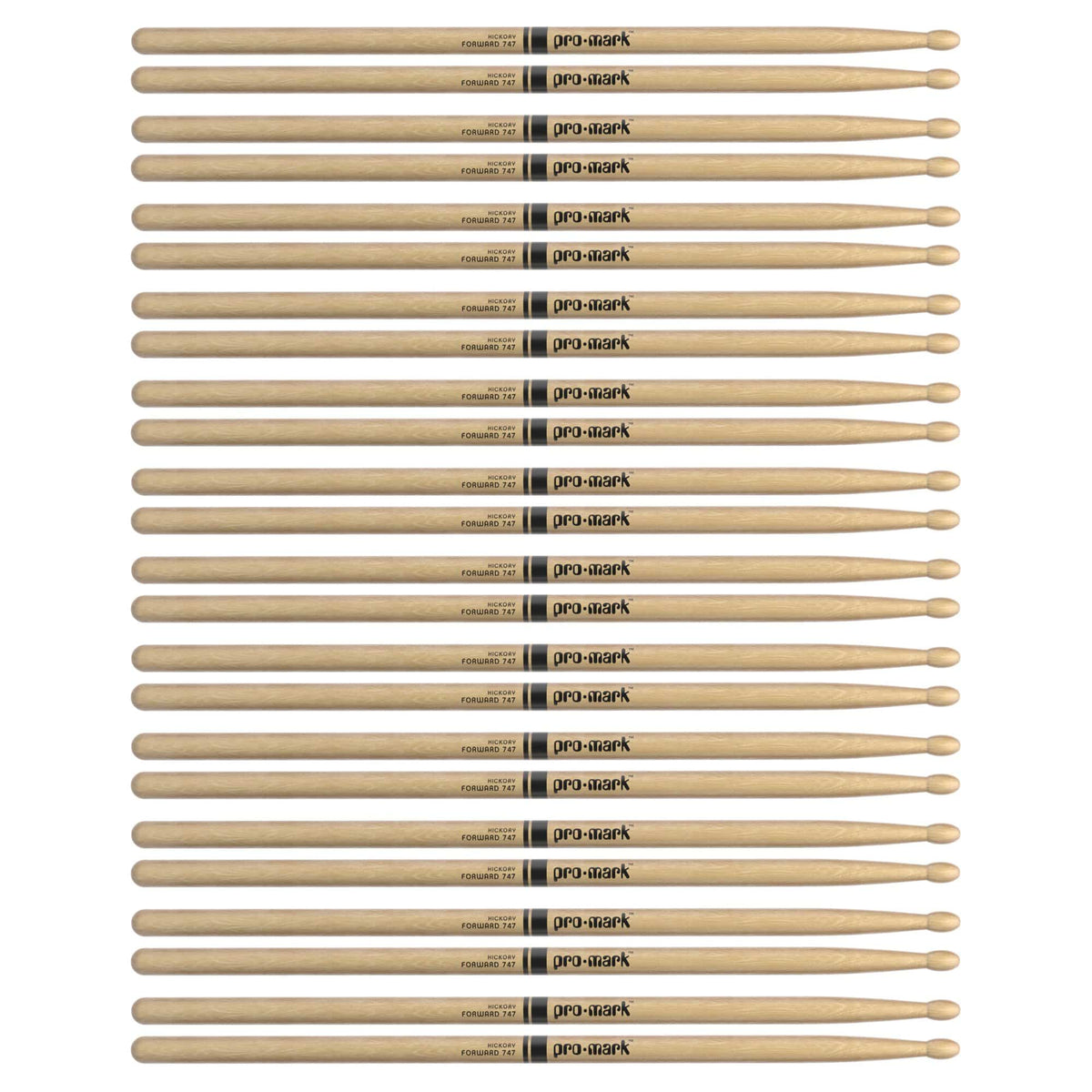 Promark American Hickory TX747W Rock Wood Tip Drum Sticks (12 Pair Bundle) - MusicMarket