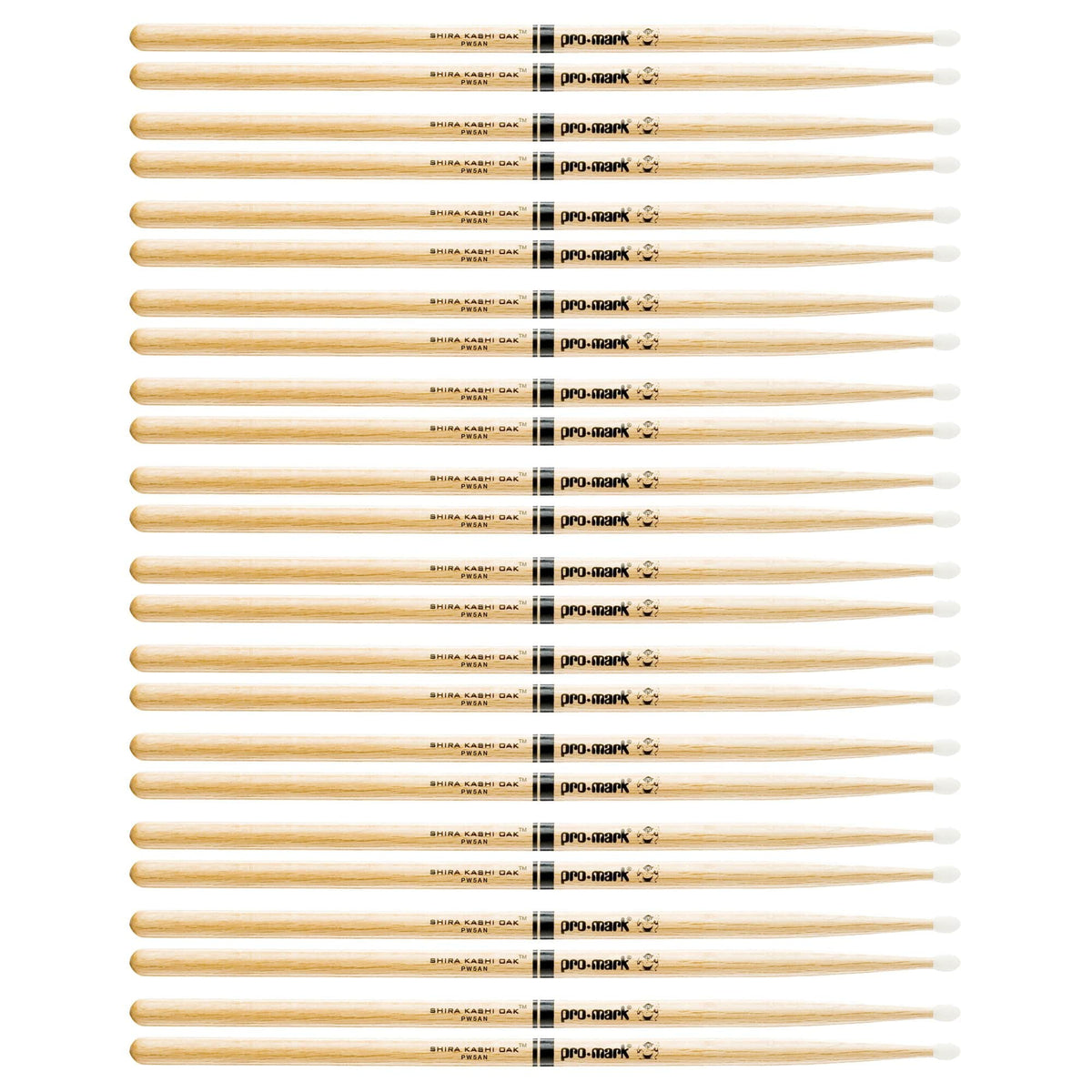 Promark Shira Kashi Oak 5A Nylon Tip Drum Sticks (12 Pair Bundle) - MusicMarket