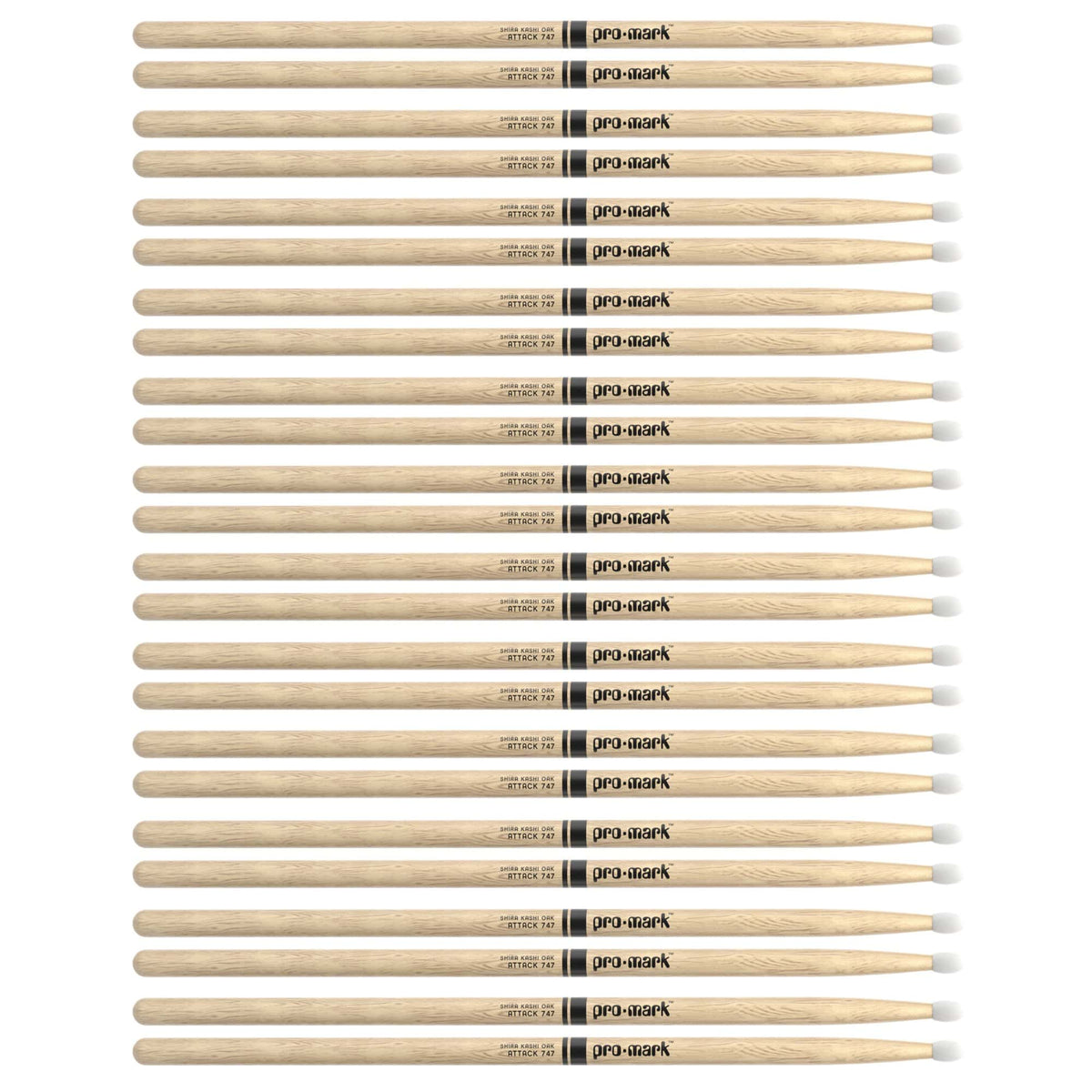 Promark Shira Kashi Oak 747 Nylon Tip Drum Sticks (12 Pair Bundle) - MusicMarket