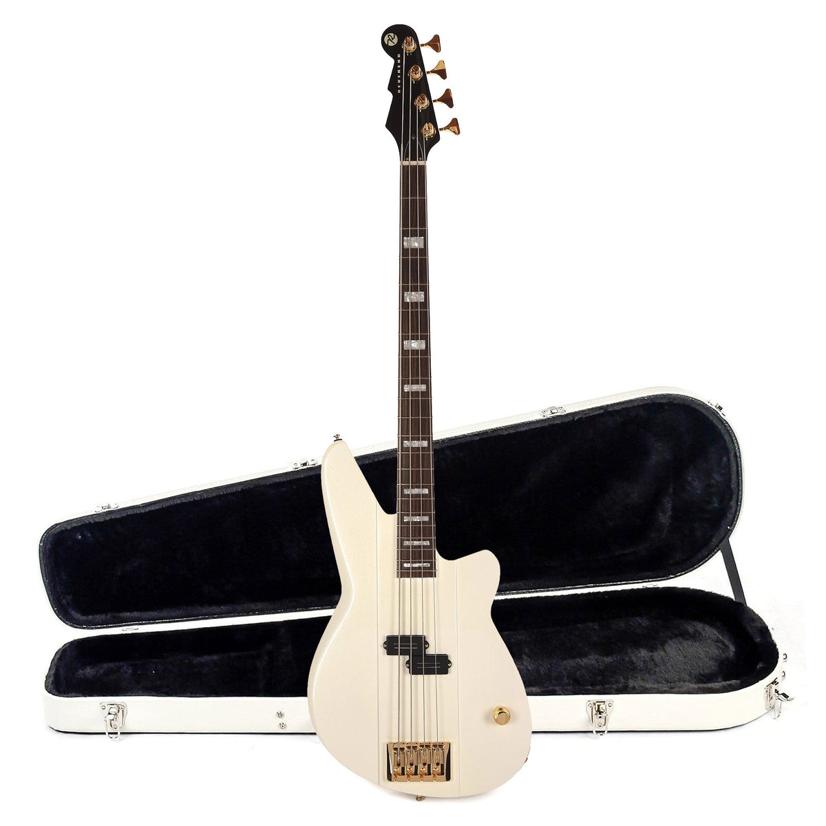 Reverend Meshell Ndegeocello Fellowship Bass Guitar Pearl White and Teardrop Two Tone Case Bundle - MusicMarket