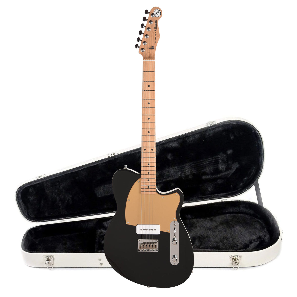 Reverend Charger JR Electric Guitar Midnight Black and Teardrop Two Tone Case Bundle - MusicMarket