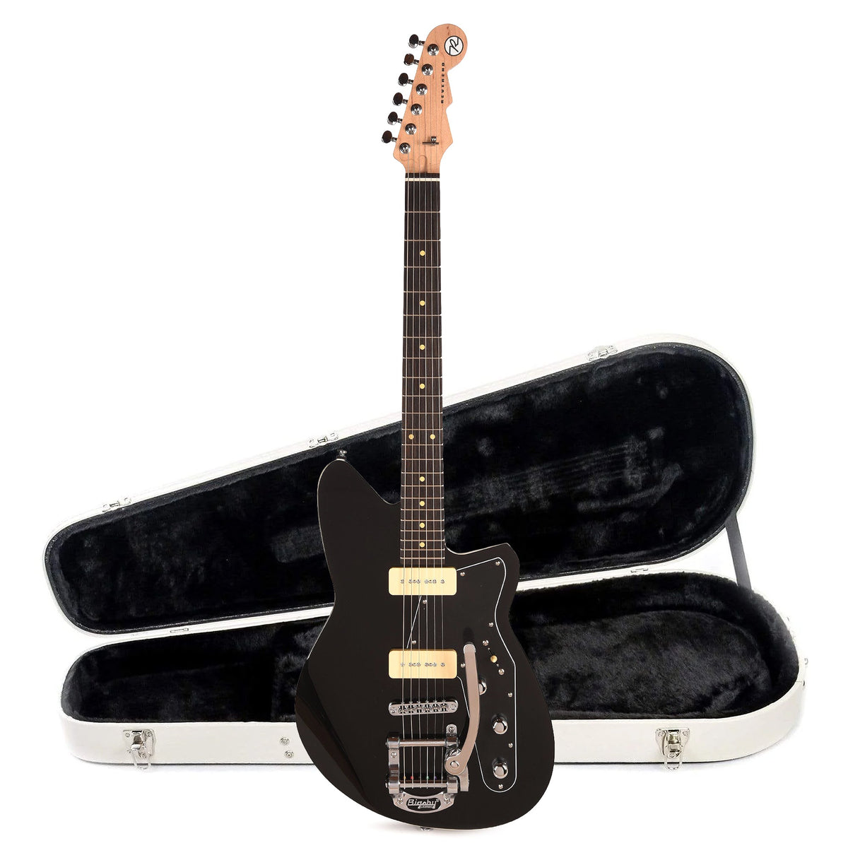 Reverend Jetstream 290 w/ Bigsby Electric Guitar Midnight Black and Teardrop Two Tone Case Bundle - MusicMarket