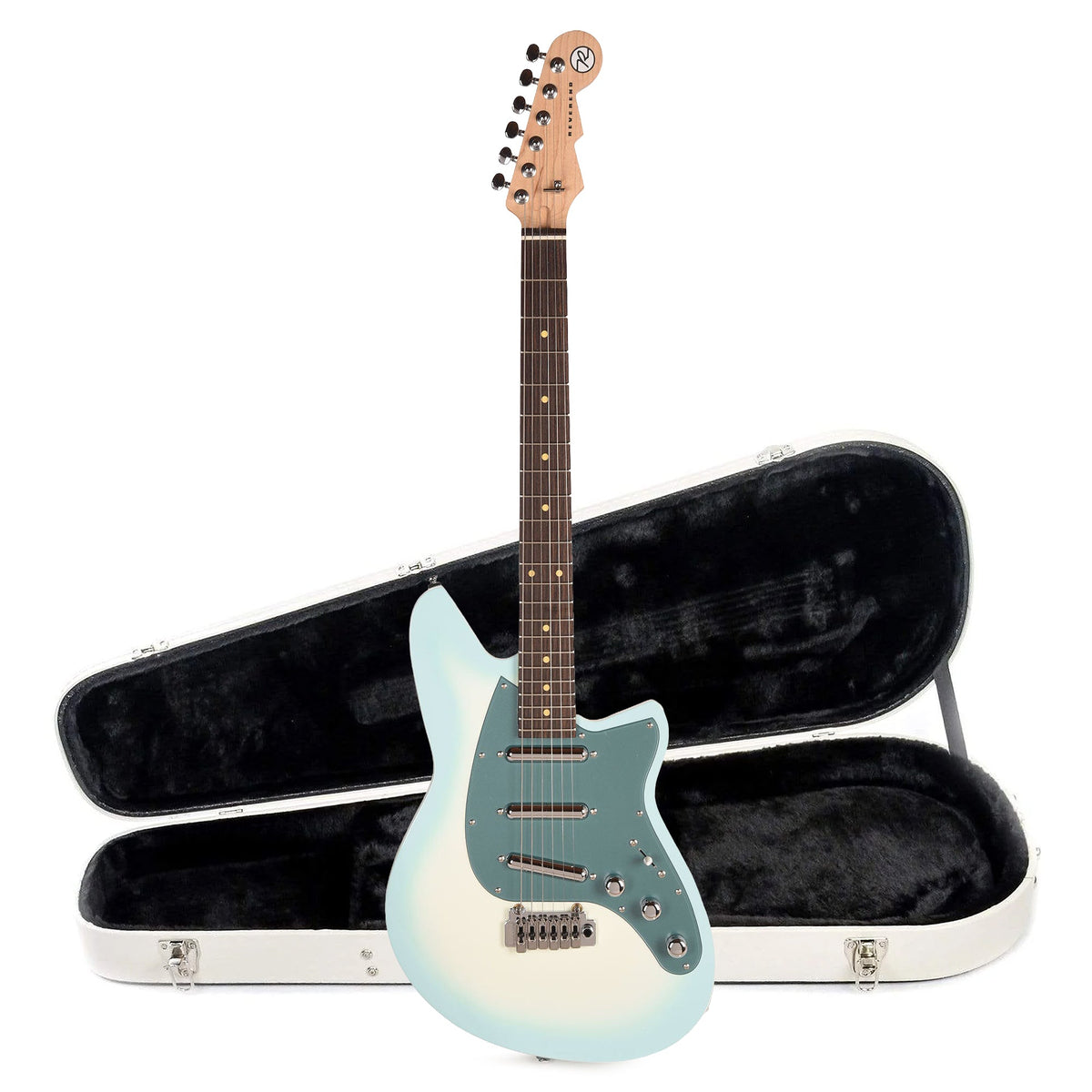 Reverend SPY Electric Guitar Chronic Blue Burst and Teardrop Two Tone Case Bundle - MusicMarket