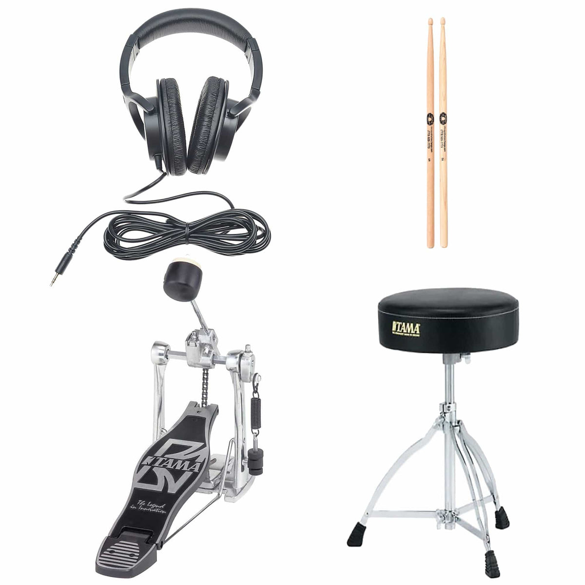 Roland RH-5 Headphones, Pedal, Throne & Sticks Electronic Drum Accessory Bundle - MusicMarket