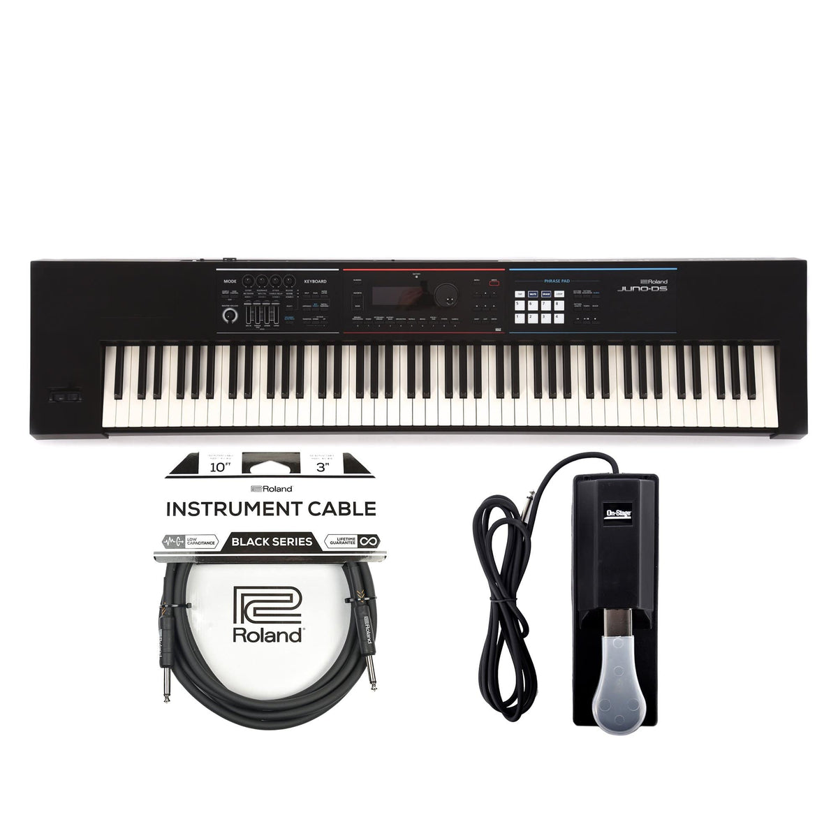 Roland JUNO DS88 88 Key Synthesizer, Sustain Pedal and Instrument Cable Bundle - MusicMarket