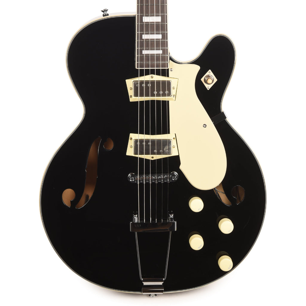 Silvertone 1446 TBK Single Cut Semi-Hollow Electric Guitar w/ Trapeze Tailpiece Gloss Black - View 2 | MusicMarket