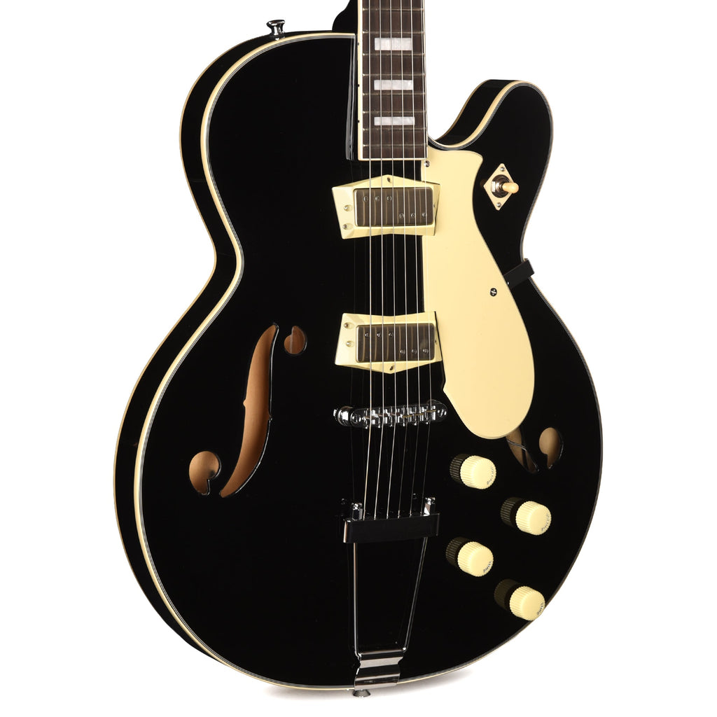 Silvertone 1446 TBK Single Cut Semi-Hollow Electric Guitar w/ Trapeze Tailpiece Gloss Black - MusicMarket