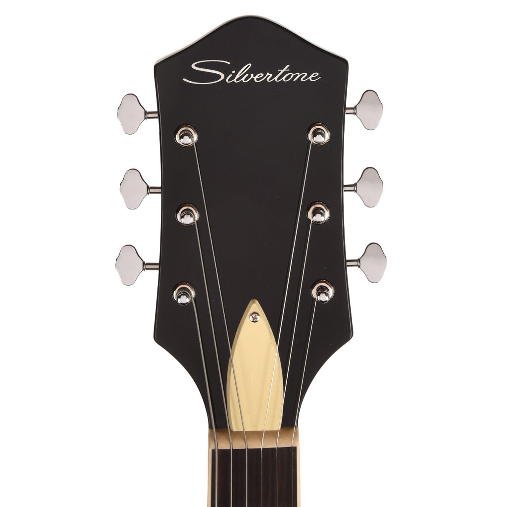 Silvertone 1446 TBK Single Cut Semi-Hollow Electric Guitar w/ Trapeze Tailpiece Gloss Black - View 6 | MusicMarket