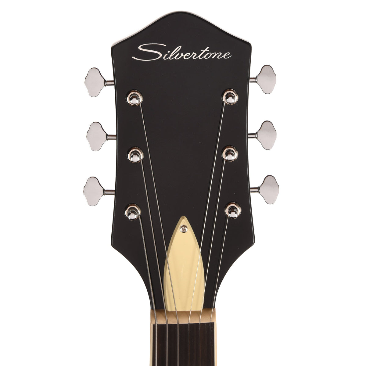 Silvertone 1446 TBK Single Cut Semi-Hollow Electric Guitar w/ Trapeze Tailpiece Gloss Black - View 6 | MusicMarket