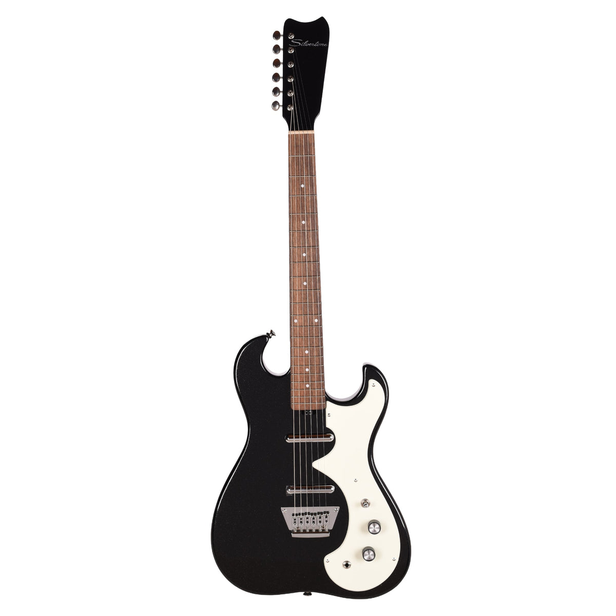 Silvertone 1449 BSF2 Offset Solid Body Electric Guitar Black Silver Flake - View 4 | MusicMarket