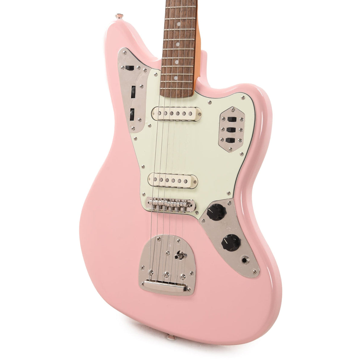 Squier Classic Vibe '60s Jaguar Shell Pink w/Matching Headcap & 3-Ply Mint Pickguard - View 2 | MusicMarket