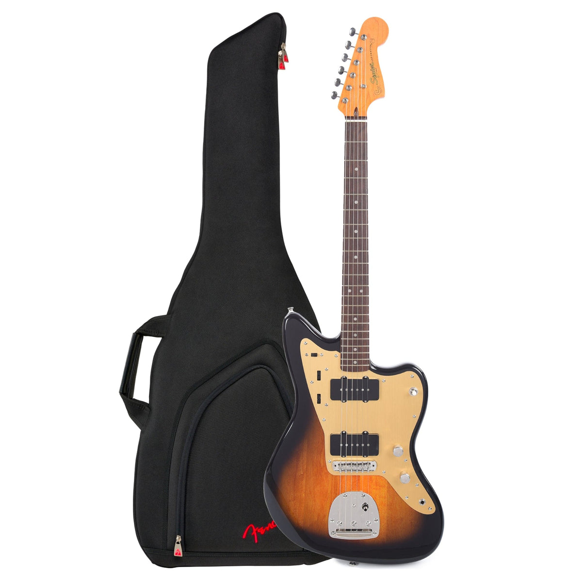 Squier Classic Vibe Late '50s Jazzmaster 2-Color Sunburst w/Gold Anodized Pickguard and FEJ610 Gig Bag Bundle -