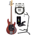 Sterling by Music Man S.U.B. Series StingRay Walnut Satin w/Guitar Stand, Tuner and 10' Cable Bundle - MusicMarket
