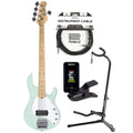 Sterling by Music Man S.U.B. Series StingRay5 5-String Mint Green w/Guitar Stand, Tuner and 10' Cable Bundle -