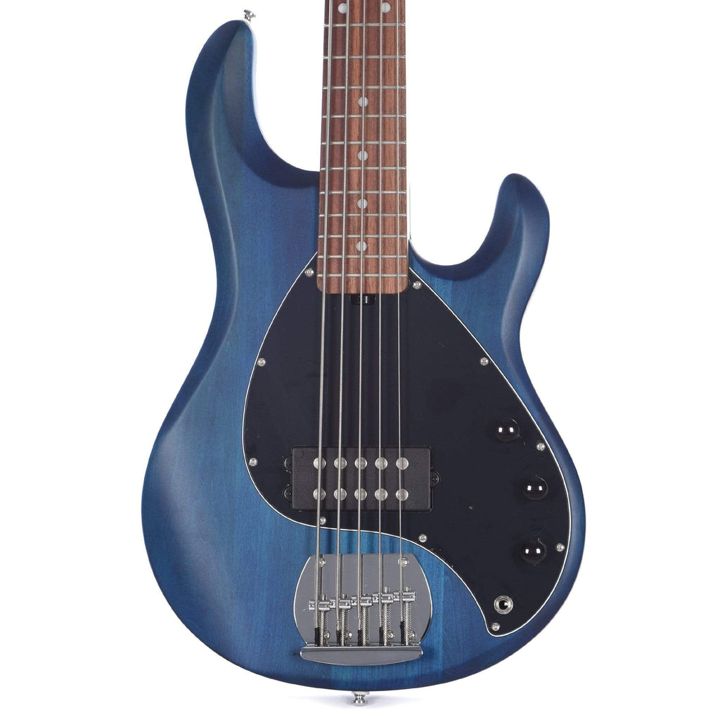 Sterling by Music Man S.U.B. Series StingRay5 5-String Trans Blue Satin w/Guitar Stand, Tuner and 10' Cable Bundle