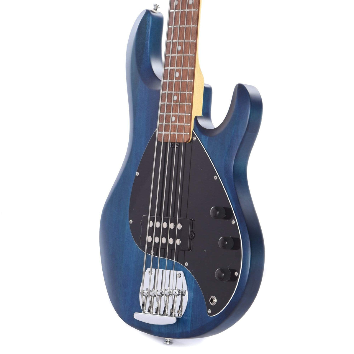 Sterling by Music Man S.U.B. Series StingRay5 5-String Trans Blue Satin w/Guitar Stand, Tuner and 10' Cable Bundle