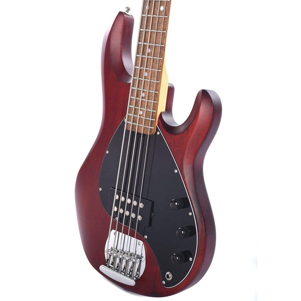 Sterling by Music Man S.U.B. Series StingRay5 5-String Walnut Satin w/Guitar Stand, Tuner and 10' Cable Bundle -